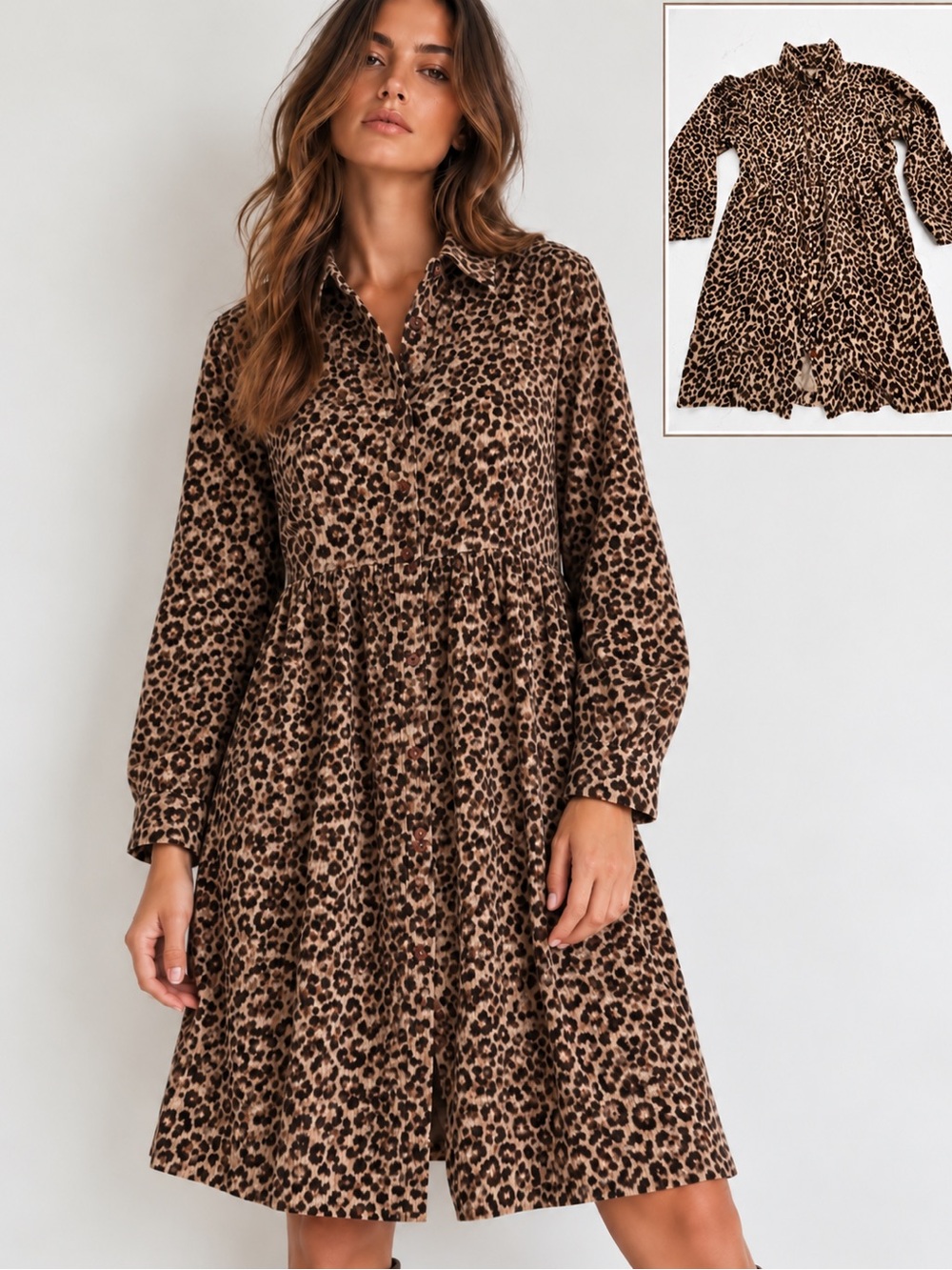 Vintage 90s Jessica Howard Leopard Corduroy Babydoll Dress